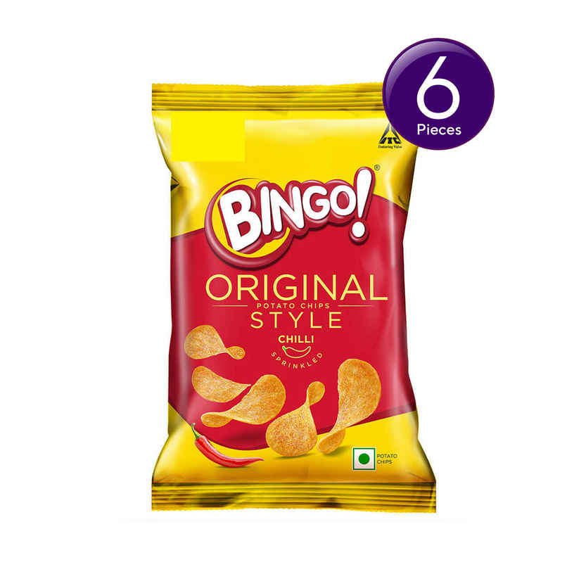 Bingo! Original Style Chilli Sprinkled - Flat Cut Spicy Potato Chips Pack for Snacks Combo 