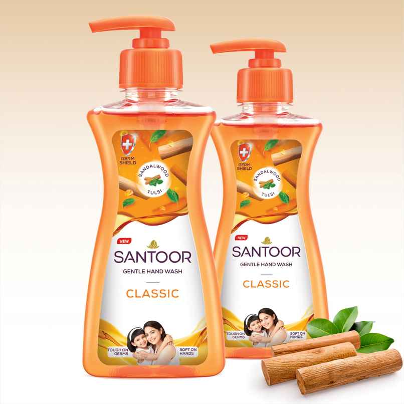 Santoor Classic Gentle Anti-Bacterial Hand Wash With Natural Goodness of Sandalwood and Tulsi