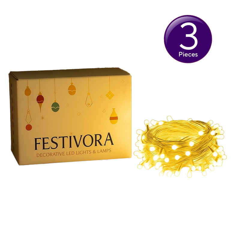 Festivora Warm White Color Led String Light | Big Size 8mm Led Bulbs | Festival & Room Decoration Combo