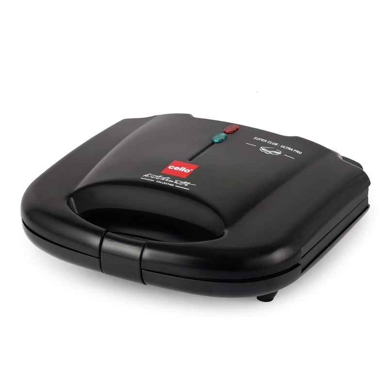 Cello Super Club Ultra Pro 800W Grill Sandwich Toaster with Fixed Grill Plates, Black, Heat Resistant Bakelite Body, Non-Stick Coating, Power Indicators - Black Cello Super Club Ultra Pro 800W Grill Sandwich Toaster with Fixed Grill Plates, Black, Heat Resistant Bakelite Body, Non-Stick Coating, Power Indicators - Black