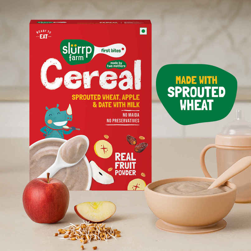 Slurrp Farm First Bites Sprouted Wheat, Apple And Date Cereal With Milk For Little Ones