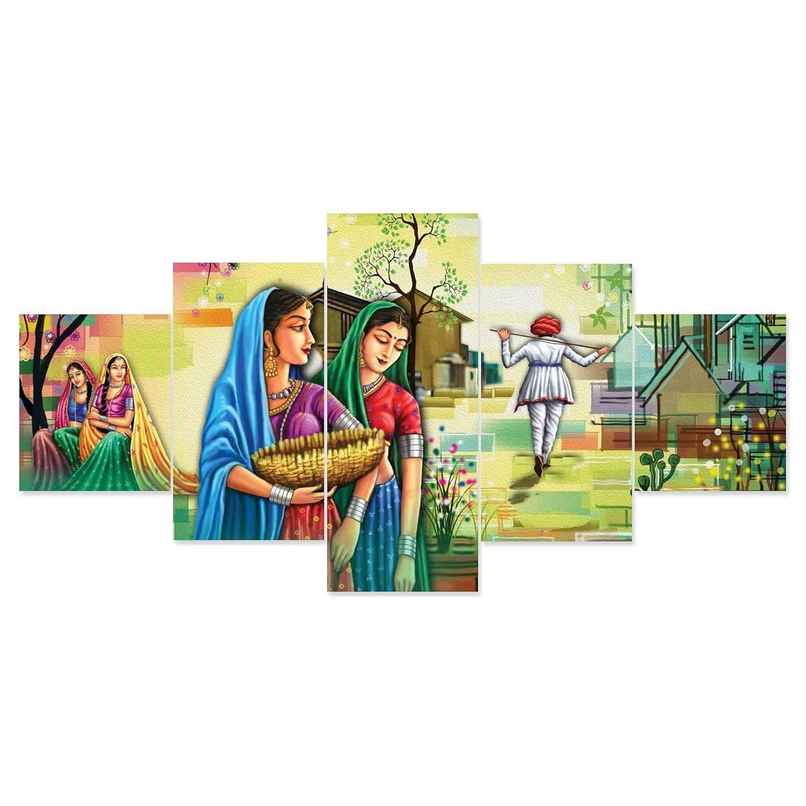 Perpetual Rajasthani Paintings for Living Room | Set of 5 | 3D | 75 x 43 cm Perpetual Rajasthani Paintings for Living Room | Set of 5 | 3D | 75 x 43 cm