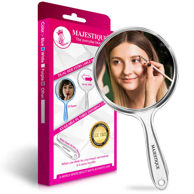 Majestique Dual Side Extra Large Handheld 1X | 10X Magnifying Mirror | Multicolor Majestique Dual Side Extra Large Handheld 1X | 10X Magnifying Mirror | Multicolor