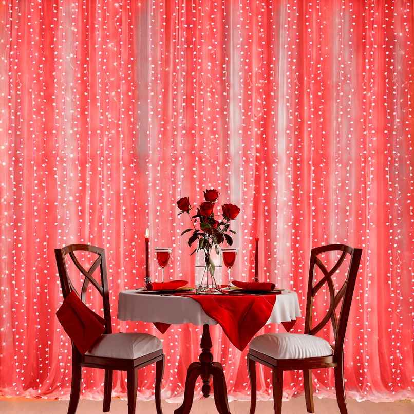 Red LED Lights and White Net Curtains for Decoration | Party Propz