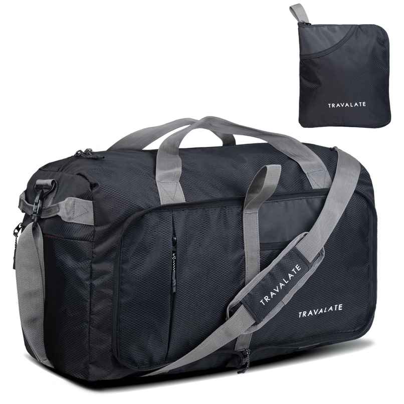TRAVALATE Foldable Travel Polyester Duffle Bag with Separate Shoe Compartment | Black - 50 L