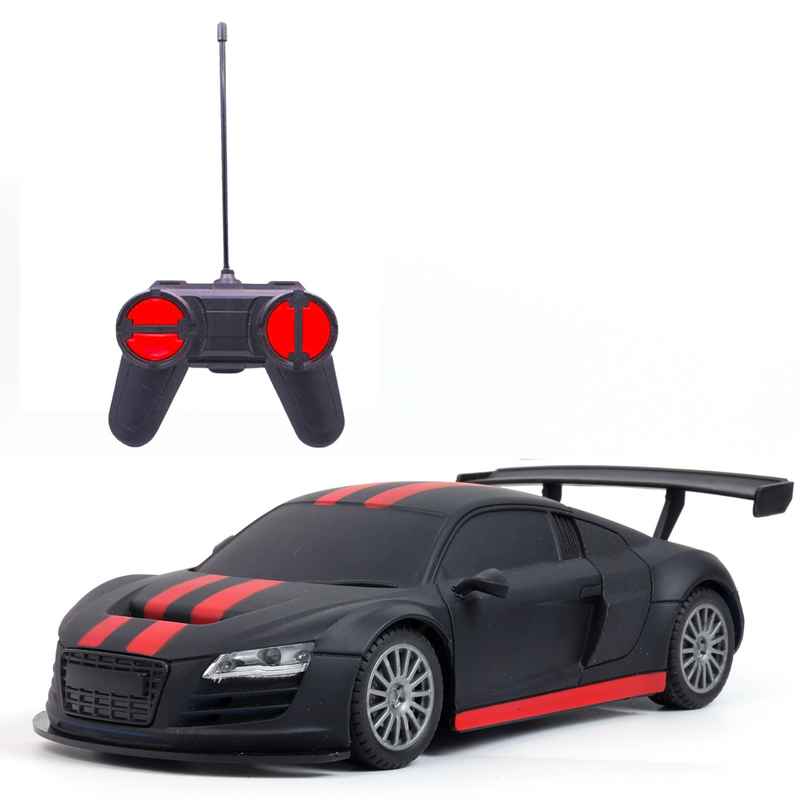 Race N Roll 1:24 Rechargeable Hi Speed Mini Remote Control Car - Aud Matt Black With Red Stripes