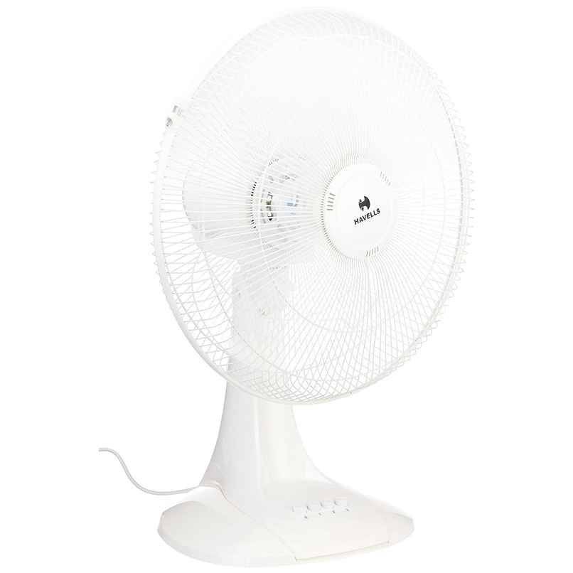 Havells Sameera Table Fan,400mm,1360RPM,Jerk free oscillation,120 ribs guard,3 Speed Settings,White Havells Sameera Table Fan,400mm,1360RPM,Jerk free oscillation,120 ribs guard,3 Speed Settings,White