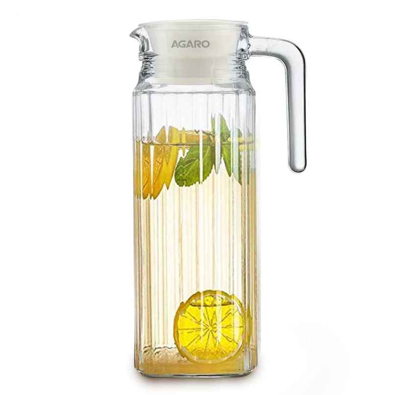 AGARO Elegant Glass Jug with Lid, 1.1L Carafes Jug Pitcher