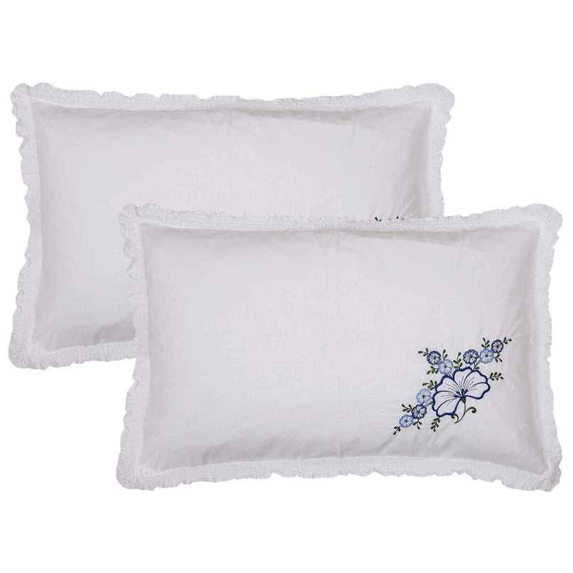 Kuber Industries Embroidered Cotton Pillow Cover Set | 17"x27" | Pack of 2 | White | CTKTC40269