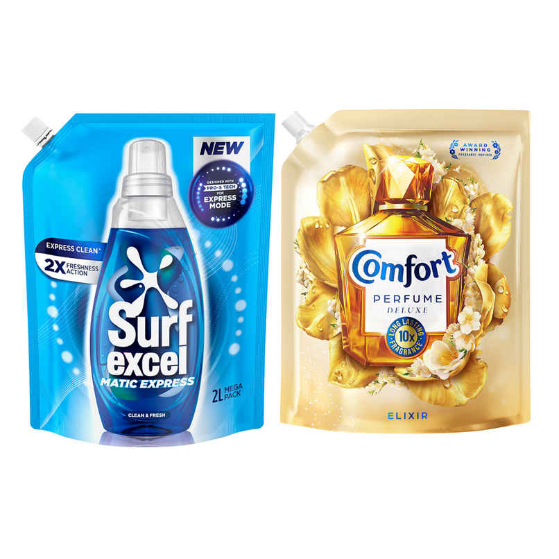 Surf Excel Matic Express Clean & Fresh (2L) & Comfort Perfume Deluxe Elixir (1.8L) Combo