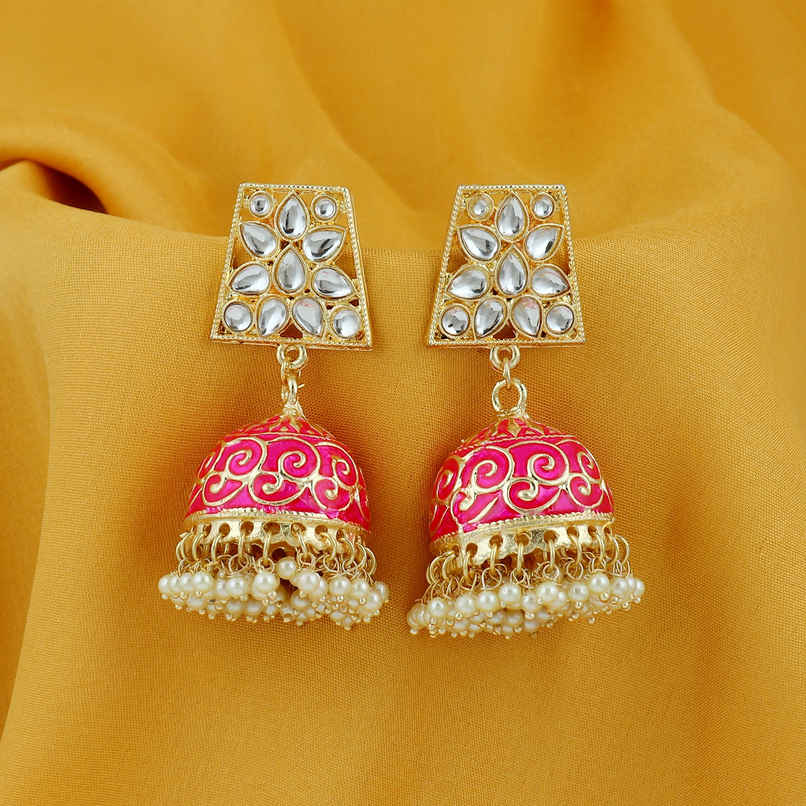 Sukkhi Gorgeous Pearl Gold Plated Kundan Meenakari Jhumki Earring For Women Sukkhi Gorgeous Pearl Gold Plated Kundan Meenakari Jhumki Earring For Women