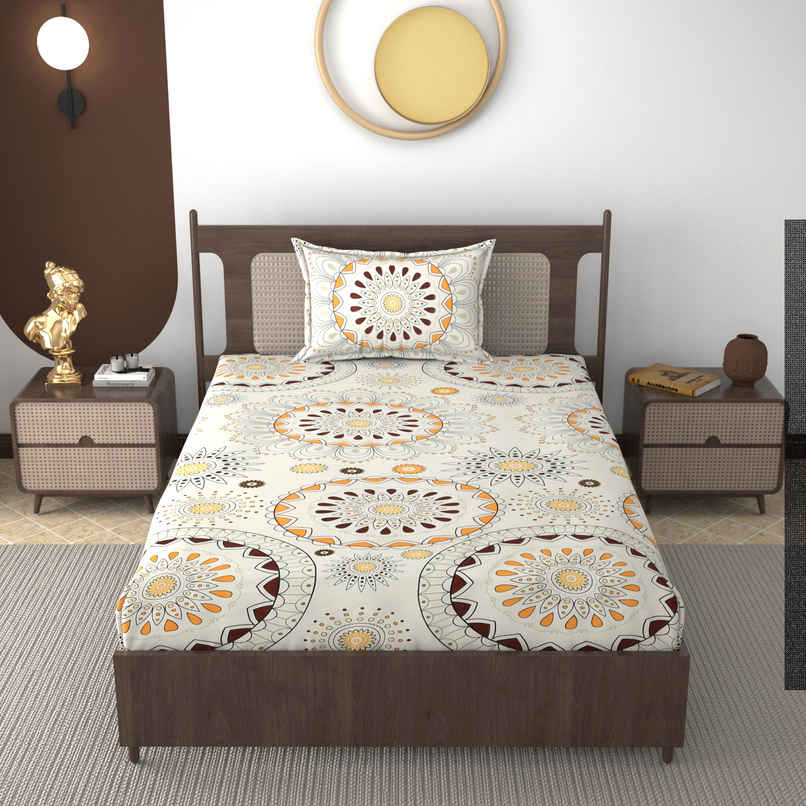 Furnofy Fitted Single Bedsheet with 1 Pillow Cover | Multicolour - 78 x 48 + 6 in Pocket