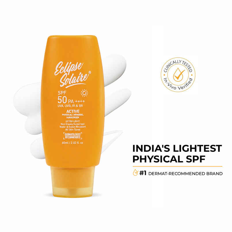 Eclipse Solaire Active Sunscreen SPF 50 PA++++ No White Cast, Non-Greasy Formula for All Skin Types Eclipse Solaire Active Sunscreen SPF 50 PA++++ No White Cast, Non-Greasy Formula for All Skin Types
