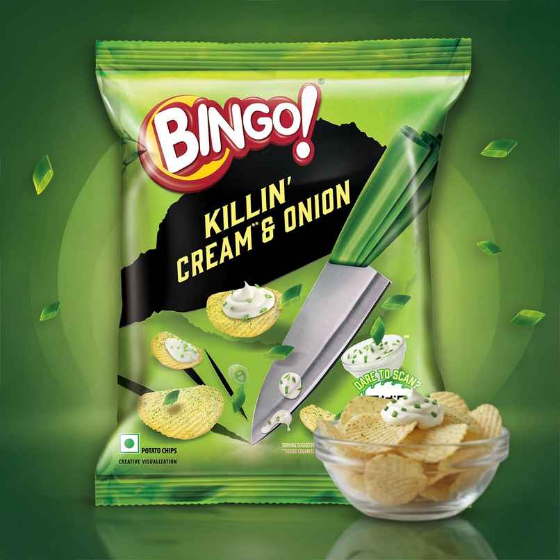Bingo! Potato Chips | Cream & Onion Chips | Crispy & Crunchy Chips Pack for Snacks