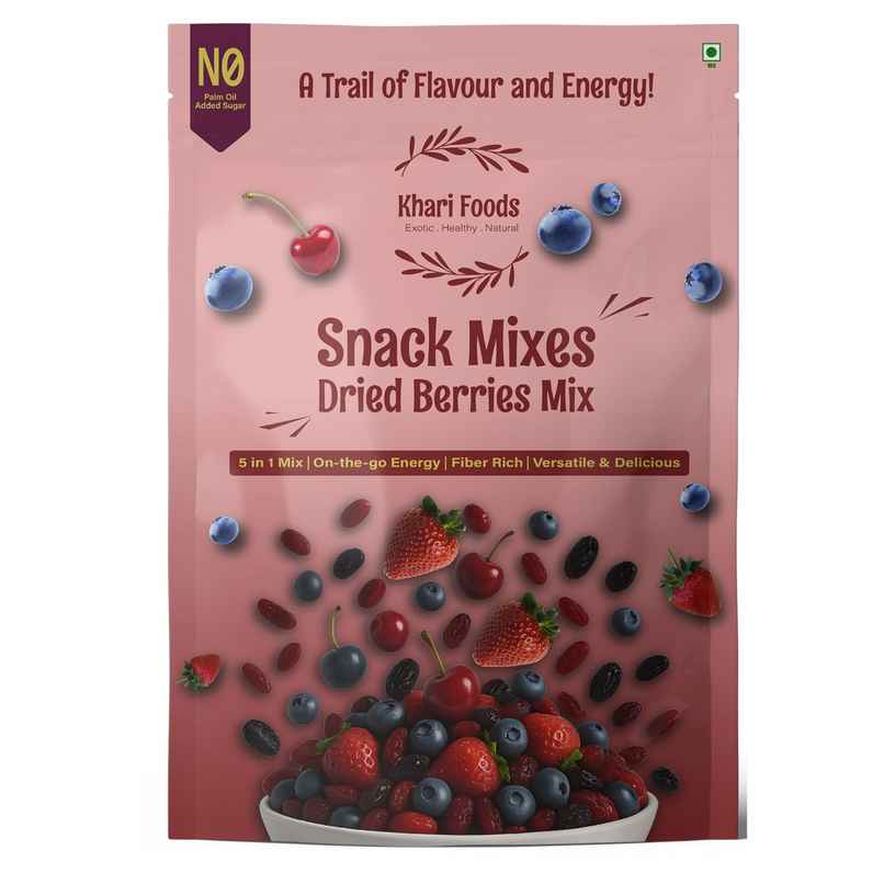 Khari Foods Premium Berries Dried Trail Mix | Cranberry, Blueberries, Black Raisins, Strawberries