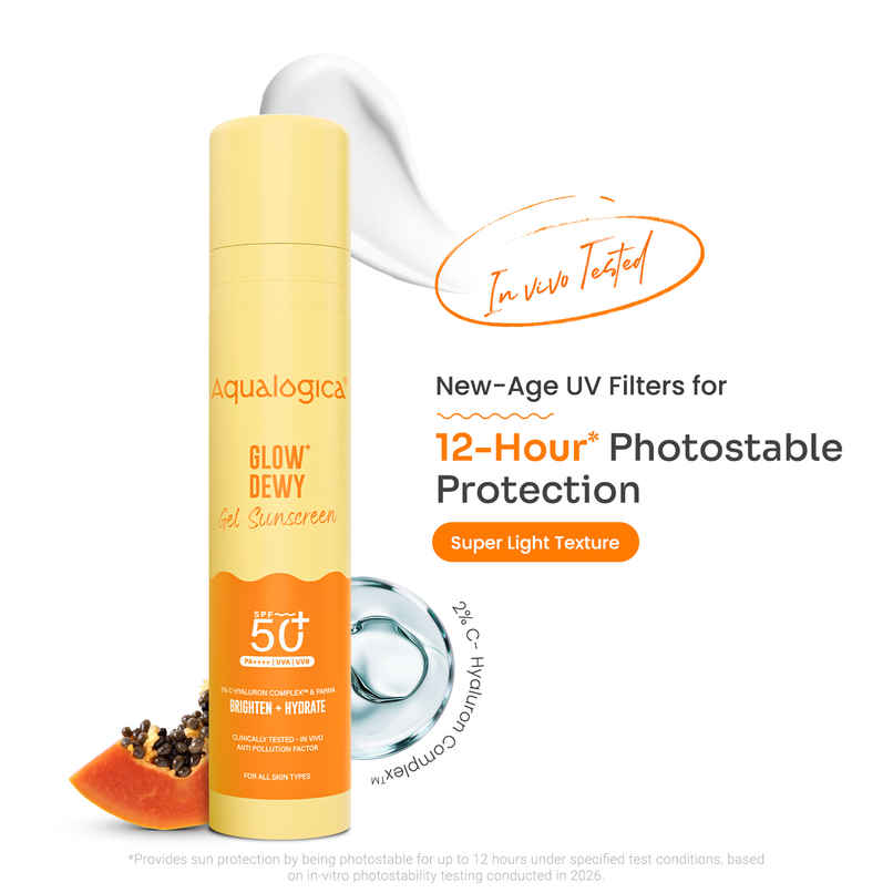 Aqualogica Glow+ Dewy Sunscreen SPF 50+ PA++++ with Anti Pollution Factor (APF) | Papaya & Vitamin C