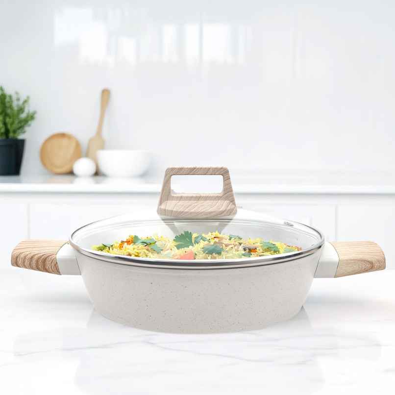 Solara Belmont Ceramic Non Stick Kadhai with Lid | Ivory | 24 cm | 2.2 L Solara Belmont Ceramic Non Stick Kadhai with Lid | Ivory | 24 cm | 2.2 L
