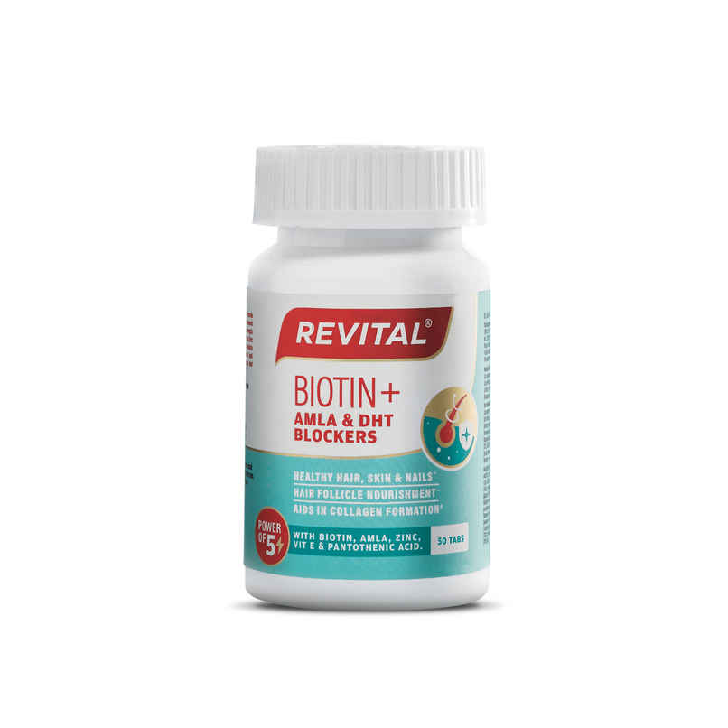 Revital Biotin with Zinc + DHT Blockers for Hair Growth | Vitamin E & Pantothenic Acid | 50 Tablets Revital Biotin with Zinc + DHT Blockers for Hair Growth | Vitamin E & Pantothenic Acid | 50 Tablets