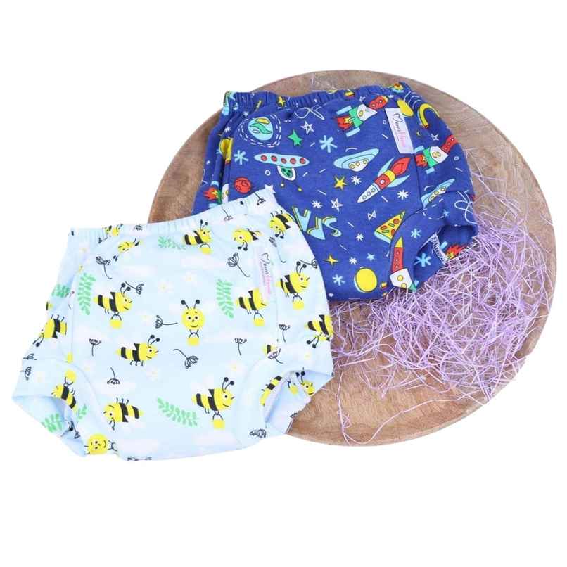 Moms Home Organic Cotton Unisex Baby Padded Underwear | 12-18 Months | Bee & Rocket | Pack Of 2