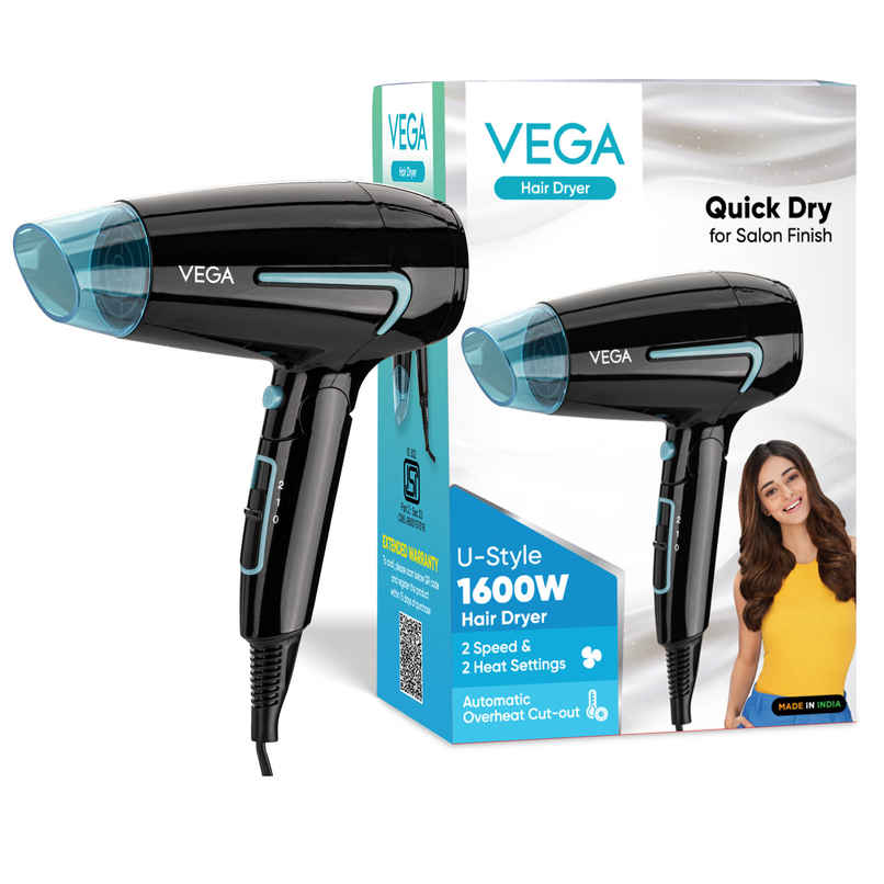 Vega U Style 1400-1600W Foldable Hair Dryer with Cool Shot Button, 2 Speed/Heat Settings, (VHDH-24) Vega U Style 1400-1600W Foldable Hair Dryer with Cool Shot Button, 2 Speed/Heat Settings, (VHDH-24)