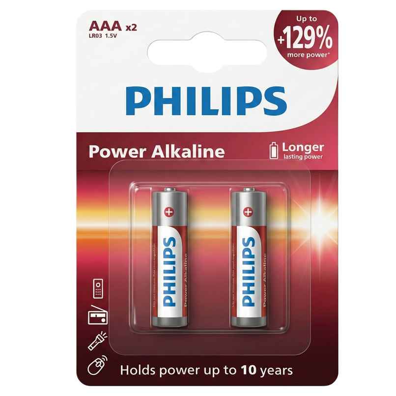 Philips Power Alkaline AAA Battery | 1.5V | Long Lasting | Leak Resistant Philips Power Alkaline AAA Battery | 1.5V | Long Lasting | Leak Resistant