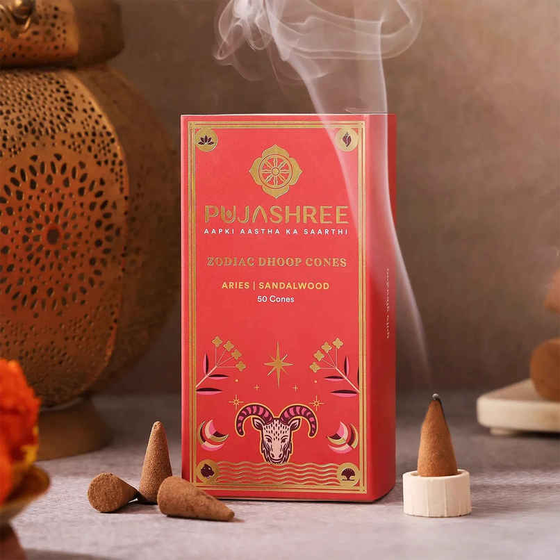 Pujashree Zodiac Dhoop Cones Aries, Chandan | 50 Cones Pujashree Zodiac Dhoop Cones Aries, Chandan | 50 Cones