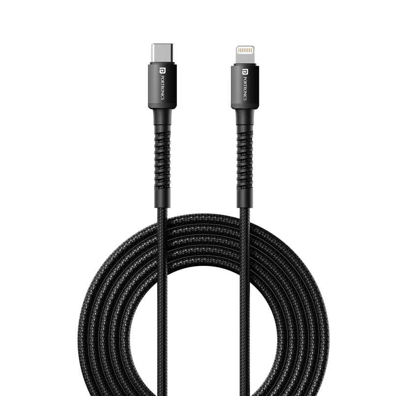 Portronics Konnect X Type C to 8-Pin 27W Fast Charging Cable | Black - 2 m