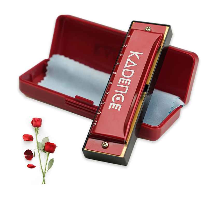 Kadence Diatonic Harmonica T104, Key of C, 10 Holes, 20 Tones wt Learning Course, Rose & Hard Case