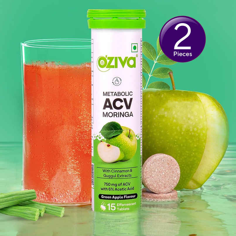 OZIVA Apple Cider Vinegar Moringa Effervescent Tablets | Green Apple Combo