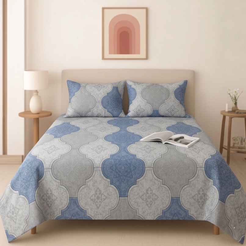 Status Crown Superfine Microfiber Queen Bedsheet | Urban Mosaic | 220 x 250 cm
