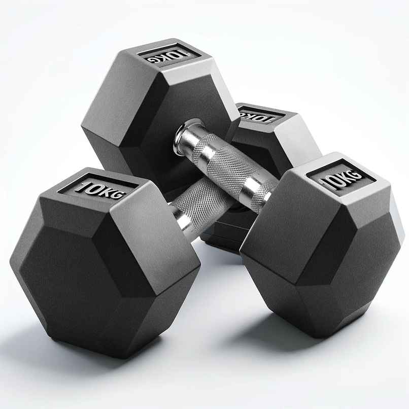 Slovic Hex Rubber Coated Dumbbell Set (10 kg X 2) | Black | Home Gym | Non-Slip Coated Handle