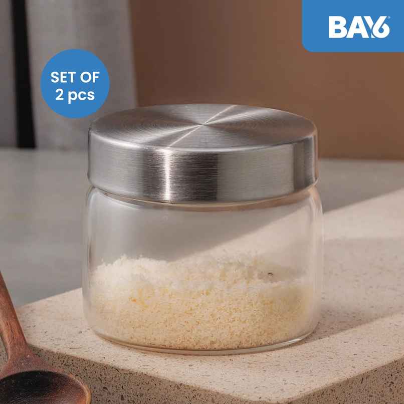 BAY6 Premium Imported Borosilicate Glass Jar - 300 ml - Set of 2