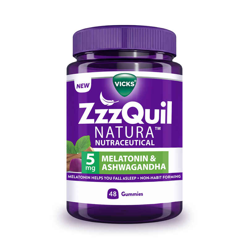 Vicks ZzzQuil Natura 48 Sleep Gummies, 5mg Melatonin + Natural Ashwagandha