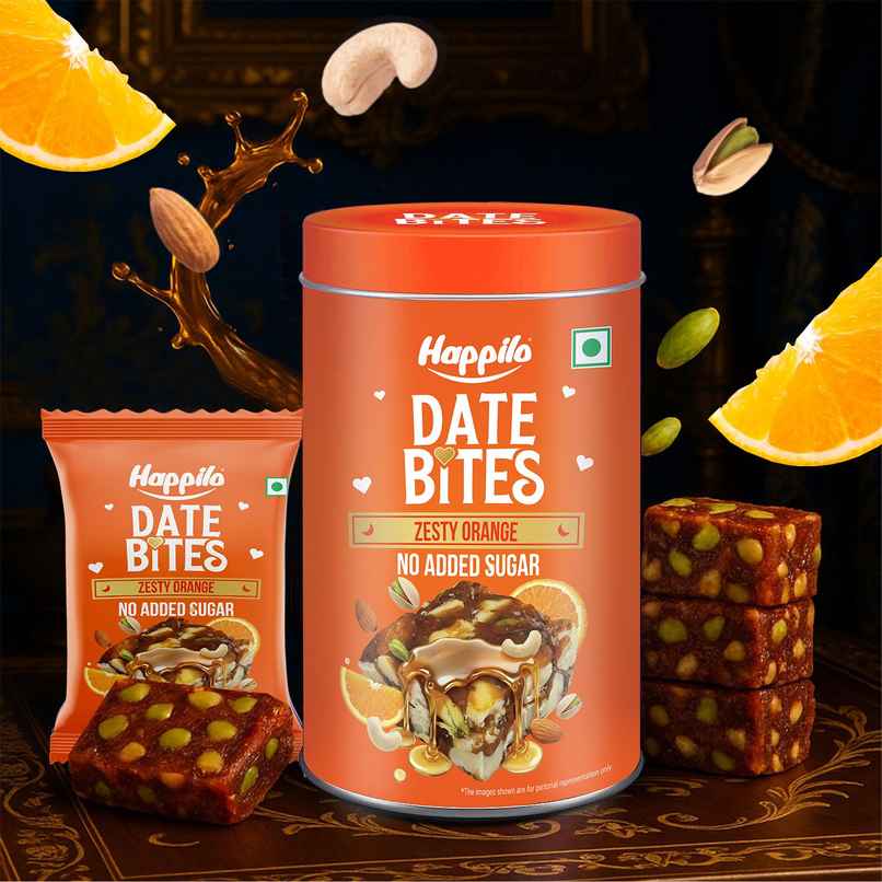 Happilo Premium Date Bites Zesty Orange Tin Happilo Premium Date Bites Zesty Orange Tin
