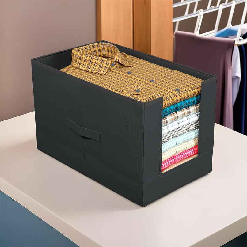 Kuber Industries Pack of 4 Non-Woven Shirt Stacker | Foldable Closet Organizer | Black