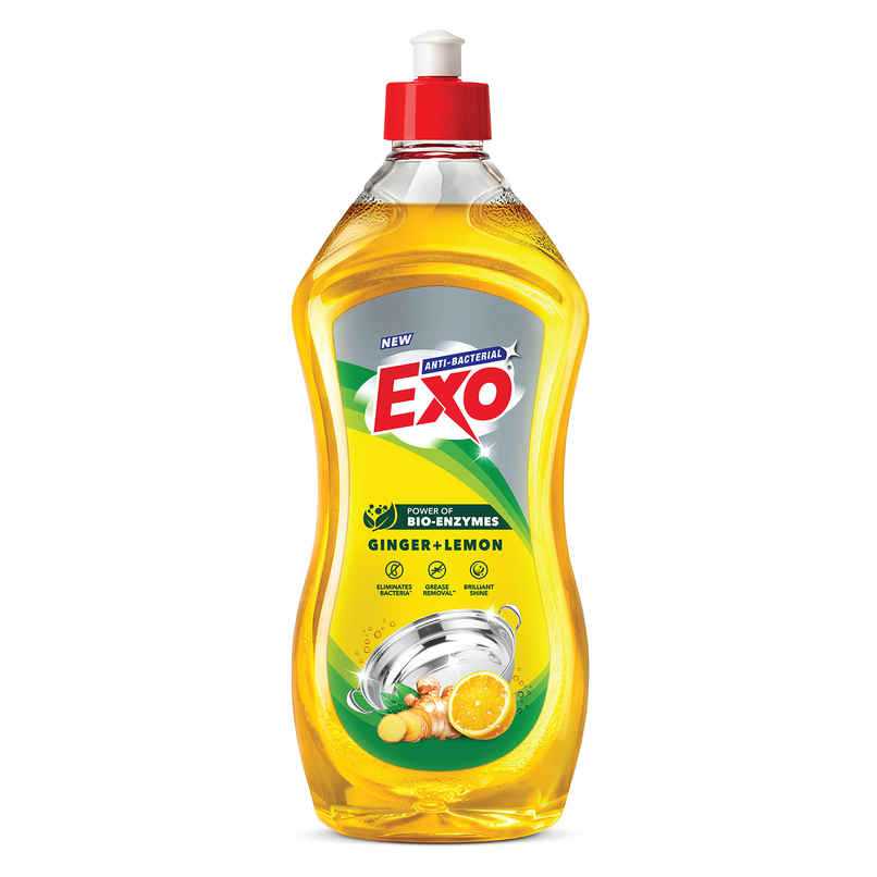 Exo Ginger & Lemon Anti Bacterial Dishwash Liquid | Tough Grease Removal with Power of Bio-Enzymes
