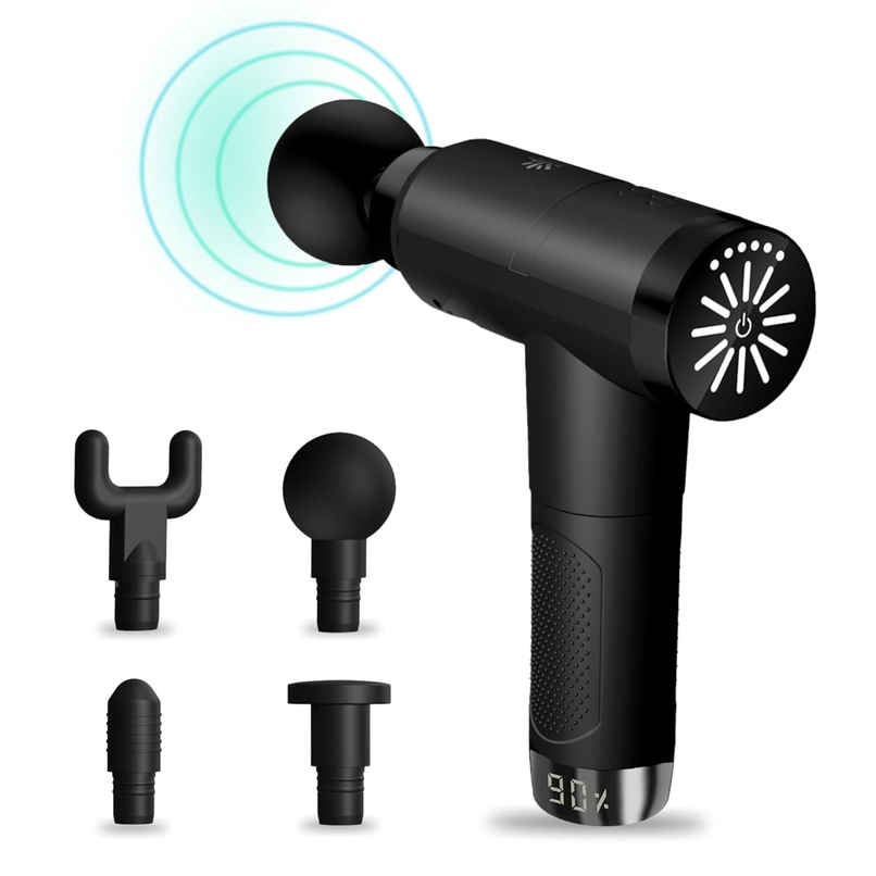 Cult Volt Pro Gun Massager, Silicone Round Head, 4500 mAh Battery, 4 Interchangeable Heads (Black)