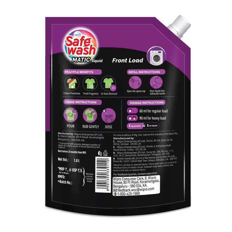 SafeWash Front Load Matic Premium Detergent Liquid | 2X Stain Removal