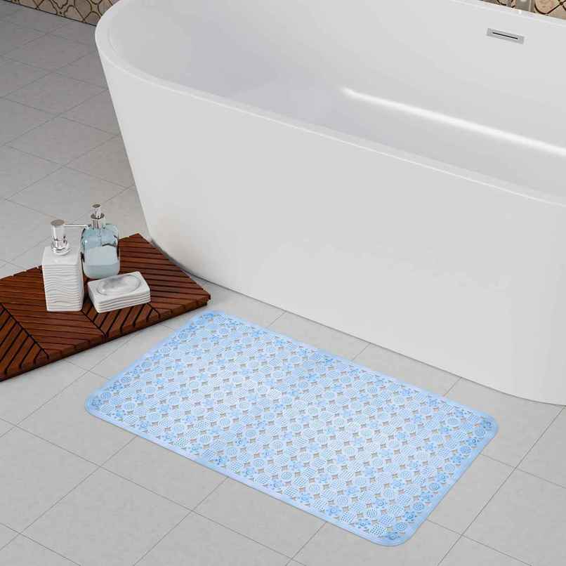 Kuber Industries PVC Transparent Bathroom Mat with Drain Holes | Blue | 35 x 66 cm