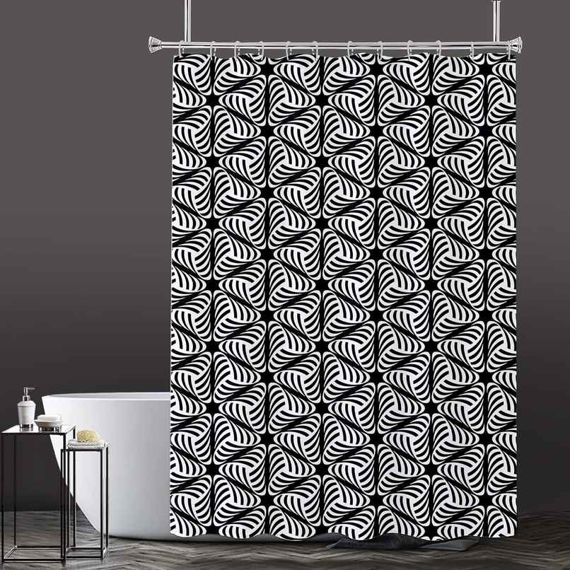 Lushomes Shower Curtain - Black/White | Printed Swirly Triangles | Water-Repellent | 72 x 80 inch