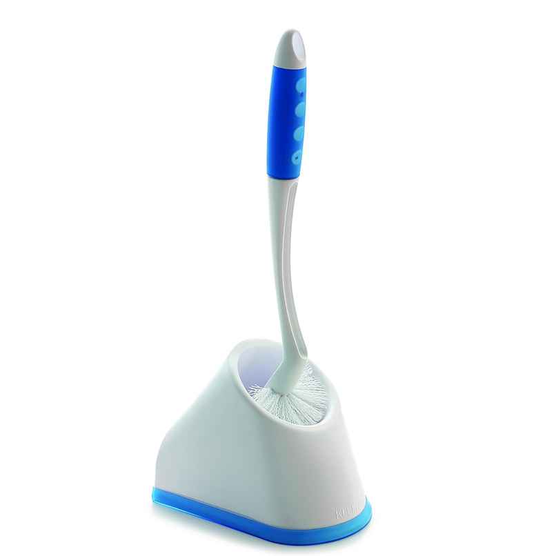 Cello Kleeno Angular Toilet Brush with Storage, Blue & White | Rubberised Handle For Firm Grip