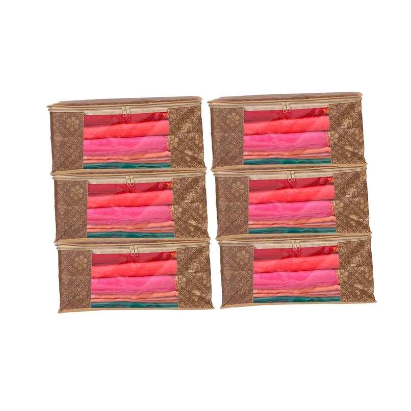 Perpetual Saree Organizer - Foldable Cover with Zip | Transparent Window | Brown | Pack of 4 Perpetual Saree Organizer - Foldable Cover with Zip | Transparent Window | Brown | Pack of 4