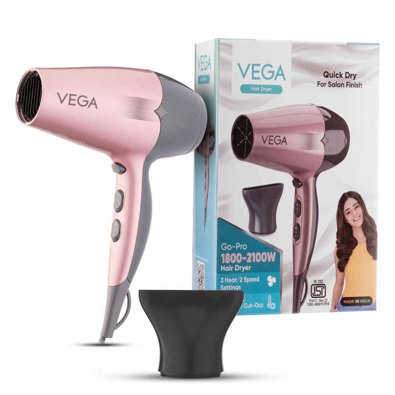 Vega Go Pro 2100W Professional Hair Dryer with 2 Speed & 3 Temperature Settings (VHDH-25)