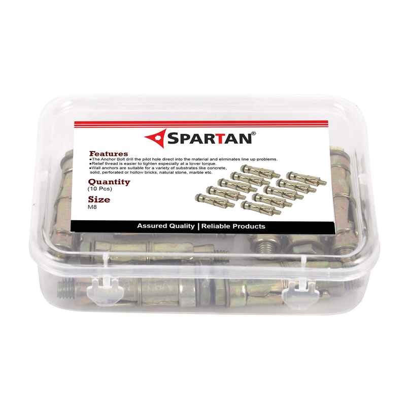 Spartan Bolt Type Wall Anchor Fasteners Kit | 8Mm, Bolt Screws, Rust Proof, Unbeatable Hold Spartan Bolt Type Wall Anchor Fasteners Kit | 8Mm, Bolt Screws, Rust Proof, Unbeatable Hold