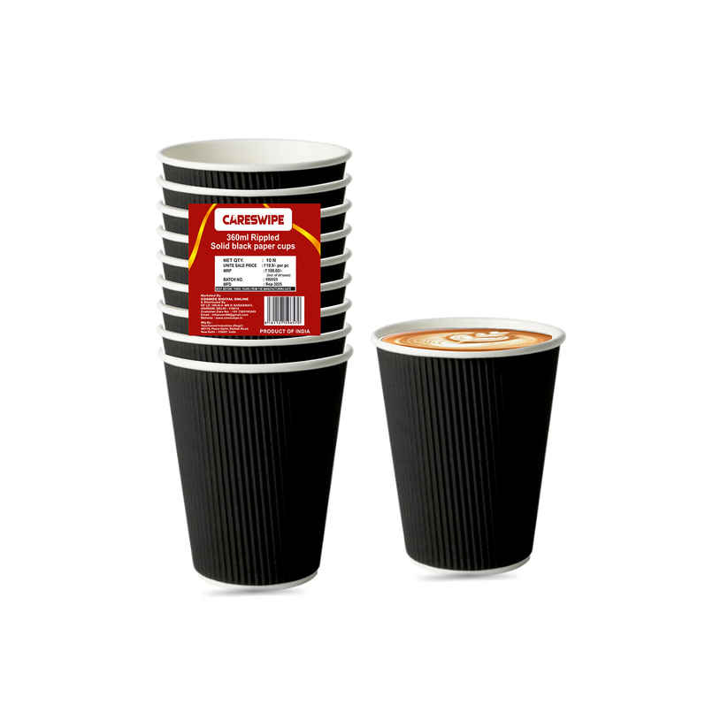 Paper Cups | Rippled Black | 360 ml | Careswipe