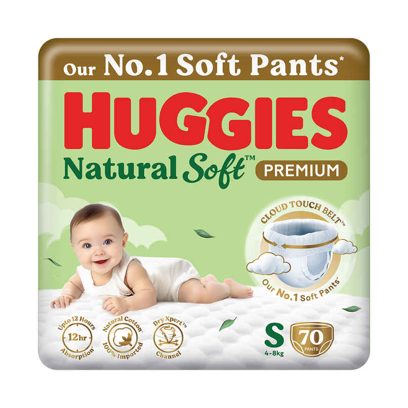Huggies Natural soft Premium Pant style Baby diaper | Small , 4-8kg, 12 hour absorption, 100% natural cotton, wetness indicator Huggies Natural soft Premium Pant style Baby diaper | Small , 4-8kg, 12 hour absorption, 100% natural cotton, wetness indicator
