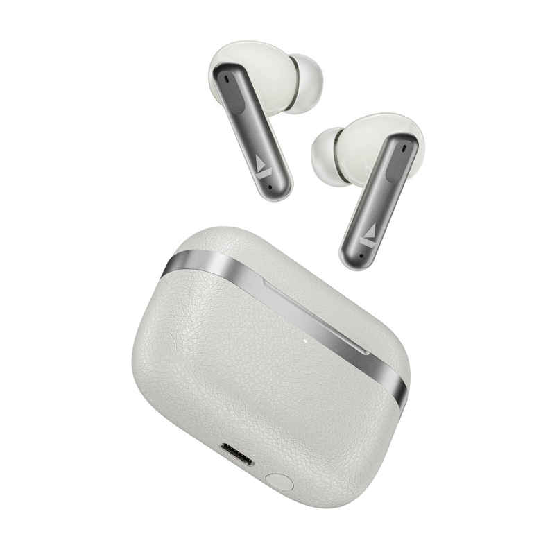 boAt Airdopes 111 v2 TWS Ear Buds with mic, Premium Leather Finish, 4Mics ENx,50HRS Battery, Free Music Streaming,13mm Drivers,Fast Charge,Dual Pair, Bluetooth Earbuds - Ivory White