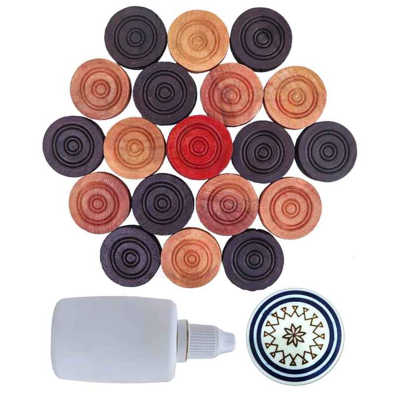 Toyshine Carrom Playing Coins And Powder For Kids And Adult 24 Wooden Coins 1 Striker 1 Urea Powder