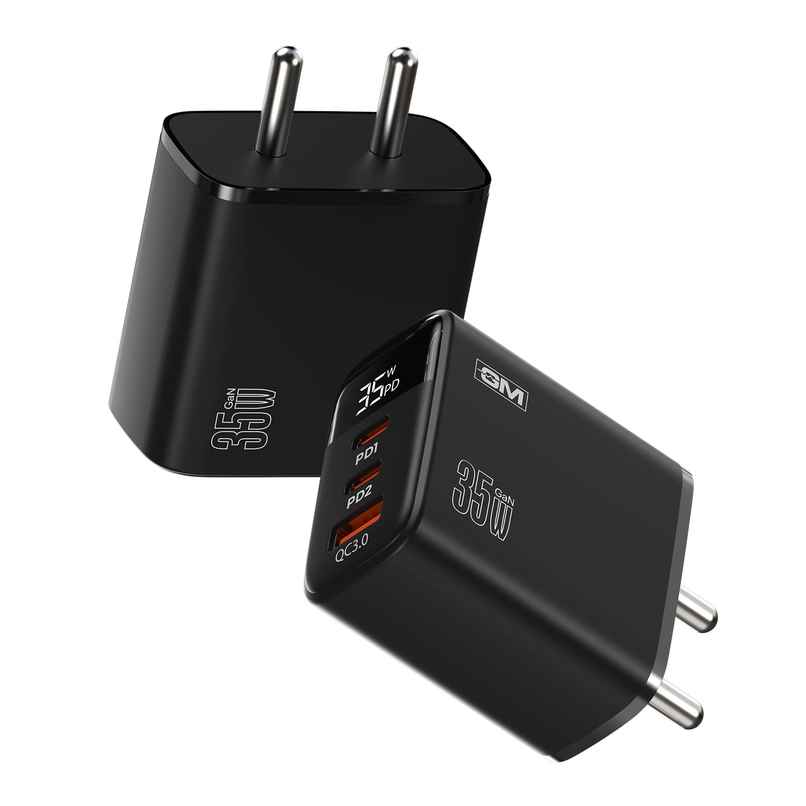 GM G Plus 35W Fast Charger with LED Display | 2 Type-C & 1 Type-A