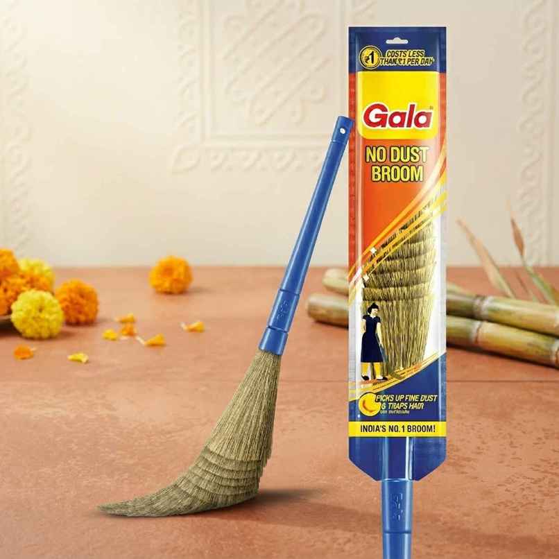 Gala No Dust Floor Cleaning Broom | Jhadu 90cm, Plastic, Blue and Brown